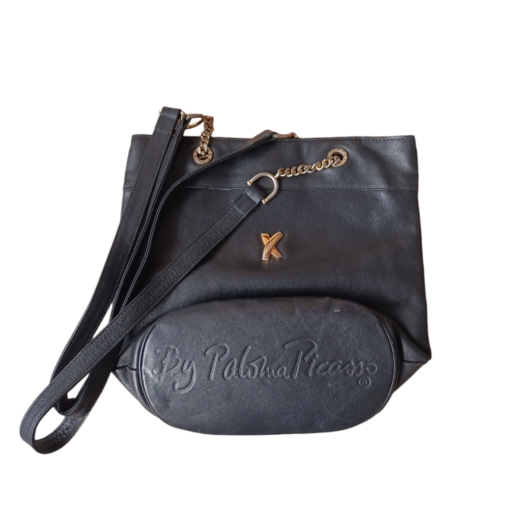 Vintage By Palomar Picasso Black Leather Bucket Shoulder Bag "HOT!"